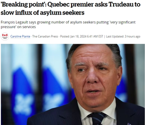 加拿大继续狂揽难民惹众怒，魁北克省长公开警告特鲁多
